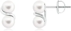 ANGARA Freshwater Cultured Pearl Two Stone Earrings for Women in Sterling Silver / 14K Solid Gold | June Birthstone, Birthday, Engagement, Anniversary, Wedding Jewelry Gift for Women