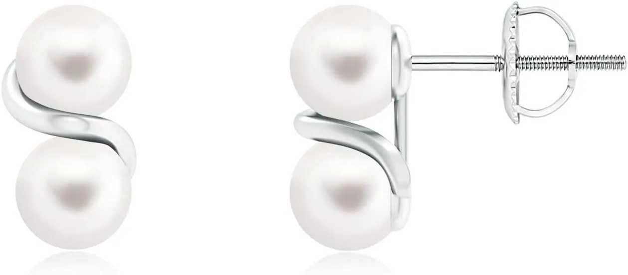 ANGARA Freshwater Cultured Pearl Two Stone Earrings for Women in Sterling Silver / 14K Solid Gold | June Birthstone, Birthday, Engagement, Anniversary, Wedding Jewelry Gift for Women