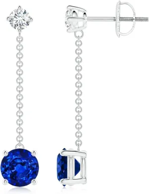 ANGARA Lab Grown Yard Chain Blue Sapphire and Diamond Drop Earrings in 14K Solid Gold/Platinum | September Birthstone, Birthday, Engagement, Anniversary, Wedding Jewelry Gift for Women