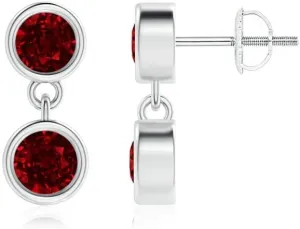 ANGARA Natural Dangling Two Stone Ruby Earrings in 14K Solid Gold/Platinum | July Birthstone, Birthday, Engagement, Anniversary, Wedding Jewelry Gift for Women
