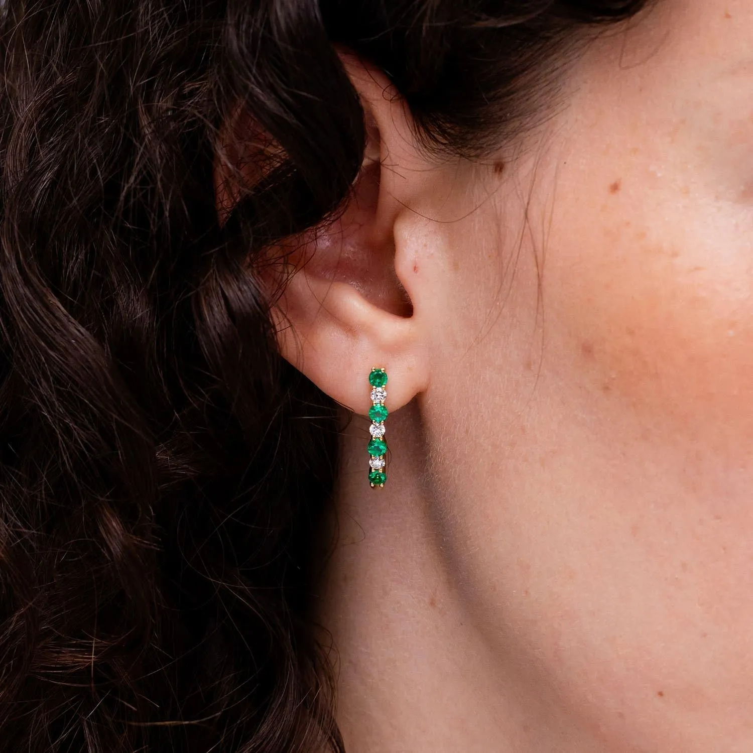 ANGARA Natural Emerald and Diamond J-Hoop Earrings in 14K Solid Gold/Platinum | May Birthstone, Birthday, Engagement, Anniversary, Wedding Jewelry Gift for Women