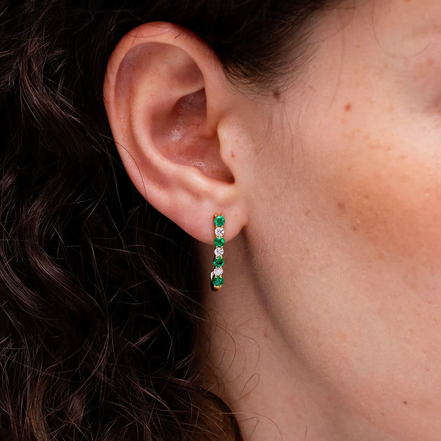 ANGARA Natural Emerald and Diamond J-Hoop Earrings in 14K Solid Gold/Platinum | May Birthstone, Birthday, Engagement, Anniversary, Wedding Jewelry Gift for Women