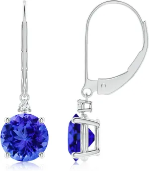 ANGARA Natural Tanzanite and Diamond Leverback Drop Earrings in 14K Solid Gold/Platinum | December Birthstone, Birthday, Engagement, Anniversary, Wedding Jewelry Gift for Women