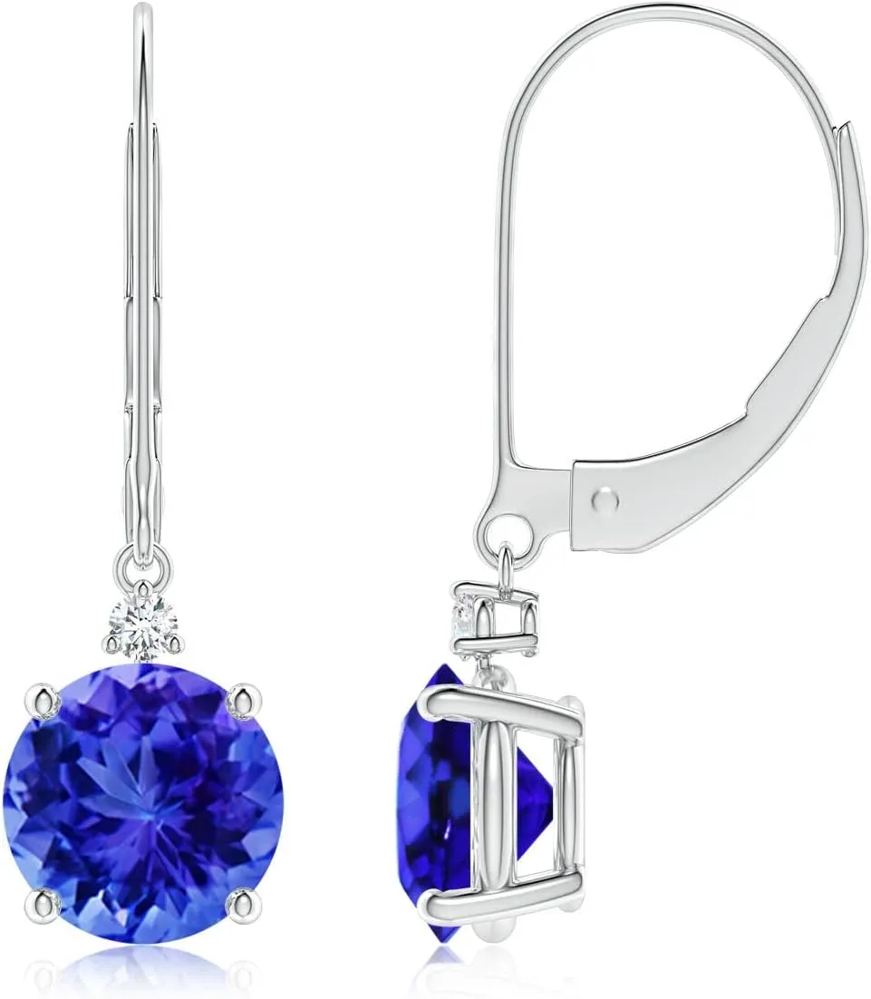 ANGARA Natural Tanzanite and Diamond Leverback Drop Earrings in 14K Solid Gold/Platinum | December Birthstone, Birthday, Engagement, Anniversary, Wedding Jewelry Gift for Women