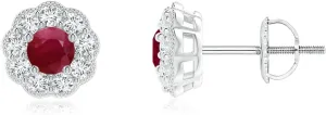 ANGARA Natural Vintage Style Round Ruby Halo Stud Earrings in Silver / 14K Solid Gold/Platinum | July Birthstone, Birthday, Engagement, Anniversary, Wedding Jewelry Gift for Women
