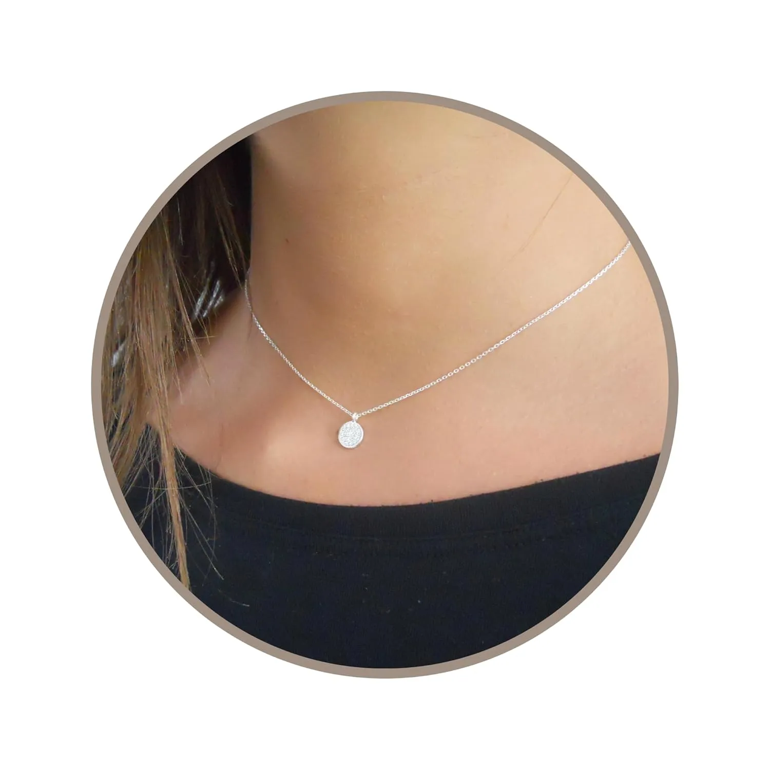 Annika Bella Medallion Choker Necklace for Women, Length 15-17 Inches, Tiny Coin Disc Charm Pendant Short Necklaces, Tarnish-Resistant, 925 Sterling Silver, Dainty Gift for Her (Silver)