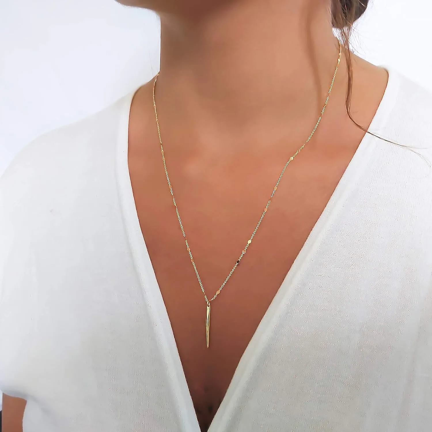 Annika Bella Spike Pendant Necklace for Women, 20-22 Inches Adjustable Gold Chain, Necklaces for Women, Gift for Her. (Gold)