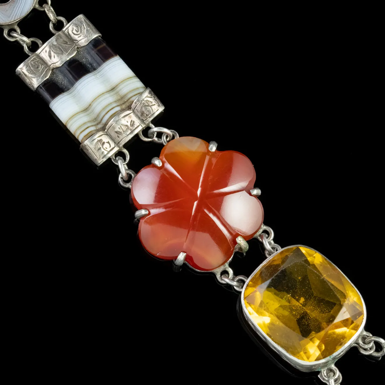 Antique Victorian Scottish Silver Agate Padlock Bracelet Circa 1860