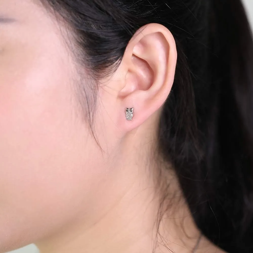 AoedeJ Cute Animal Stud Earrings, Sterling Silver CZ Bee Owl Butterfly Earring, Hypoallergenic Earrings