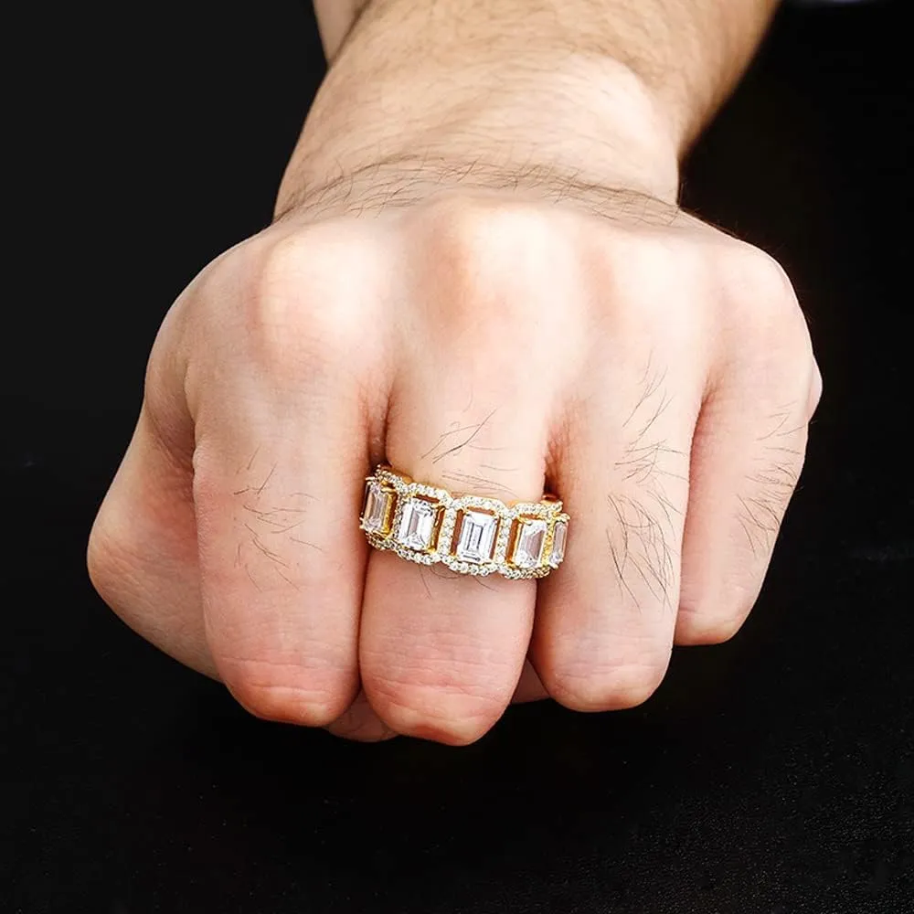 Apzzic Square Diamond Rings Iced Out Cubic Zirconia Micro Pave Hip Hop Fashion Wedding Eternity Band Ring for Men Women
