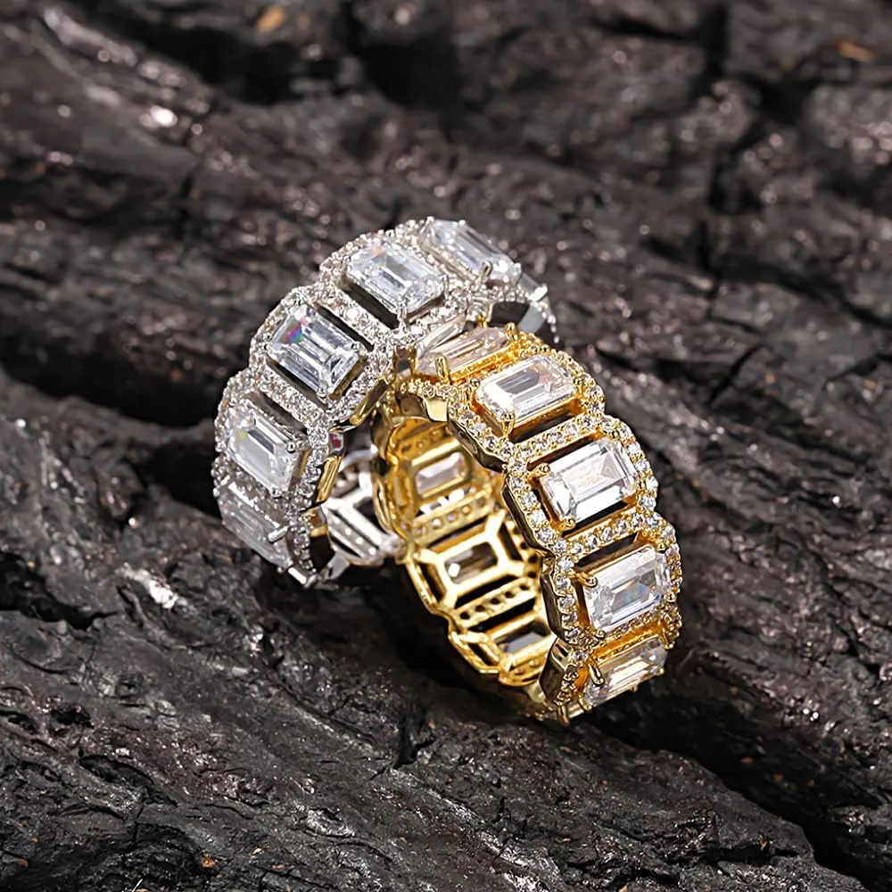 Apzzic Square Diamond Rings Iced Out Cubic Zirconia Micro Pave Hip Hop Fashion Wedding Eternity Band Ring for Men Women