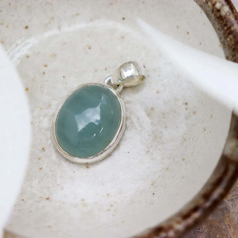 Aquamarine Oval Gemstone Silver Pendant