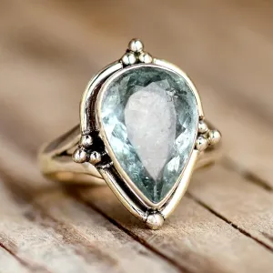 Aquamarine Sterling Silver Boho Ring - Natural Blue Stone Statement Ring