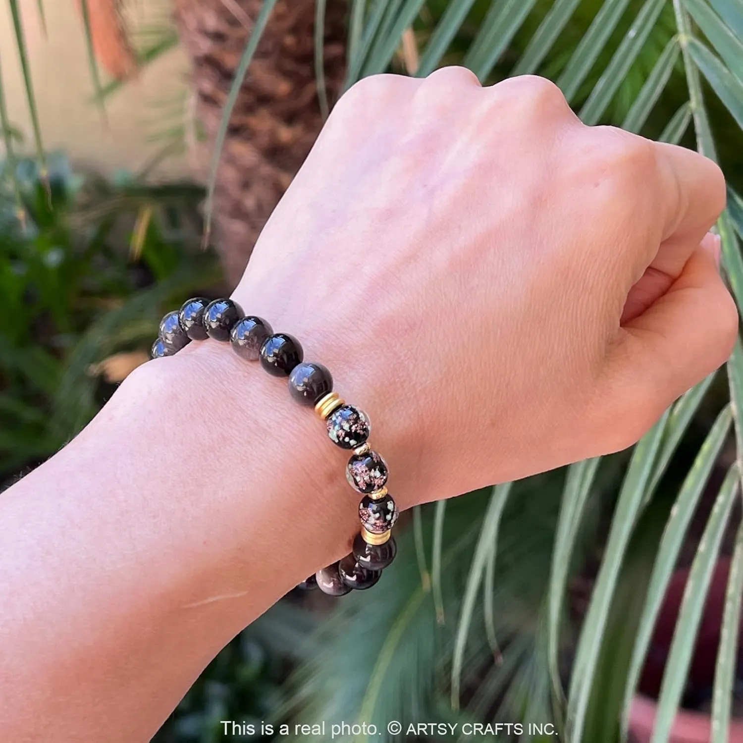 ARTSY Crafts Glow in the Dark Firefly Beads   Gemstone Beads Bracelets, 8mm Natural Crystal Stone Beaded Bracelets for Women Anti Anxiety Healing Energy Money Wealth Prosperity Abundance Luck Feng Shui Chakra Grounding