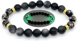 ARTSY Crafts Glow in the Dark Firefly Beads   Gemstone Beads Bracelets, 8mm Natural Crystal Stone Beaded Bracelets for Women Anti Anxiety Healing Energy Money Wealth Prosperity Abundance Luck Feng Shui Chakra Grounding