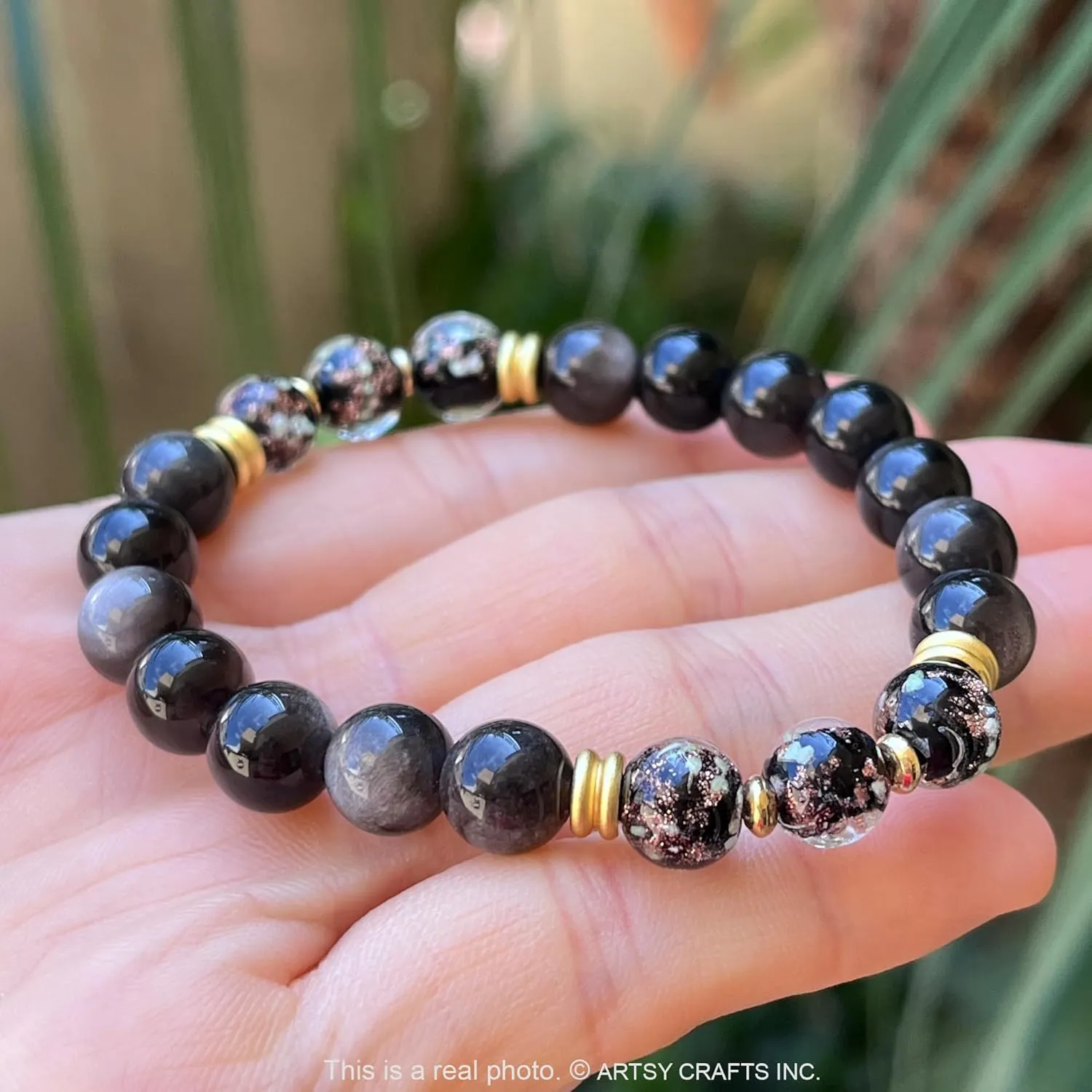 ARTSY Crafts Glow in the Dark Firefly Beads   Gemstone Beads Bracelets, 8mm Natural Crystal Stone Beaded Bracelets for Women Anti Anxiety Healing Energy Money Wealth Prosperity Abundance Luck Feng Shui Chakra Grounding