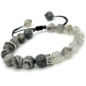 ARTSY Crafts Natural Gemstone Beads Bracelets for Men, Semi-Precious Stone Wristlets Grounding Chakra Healing Crystal Beaded Bracelets Meditation Anxiety Bangle, Adjustable 7" - 9" (Grey Map Jasper)