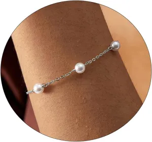 ASCOMY Dainty Pearl Bracelets for Women 14K Gold Plated Handmade Pearl Bracelet Paperclip Chain Pearls Jewelry Gifts for Women
