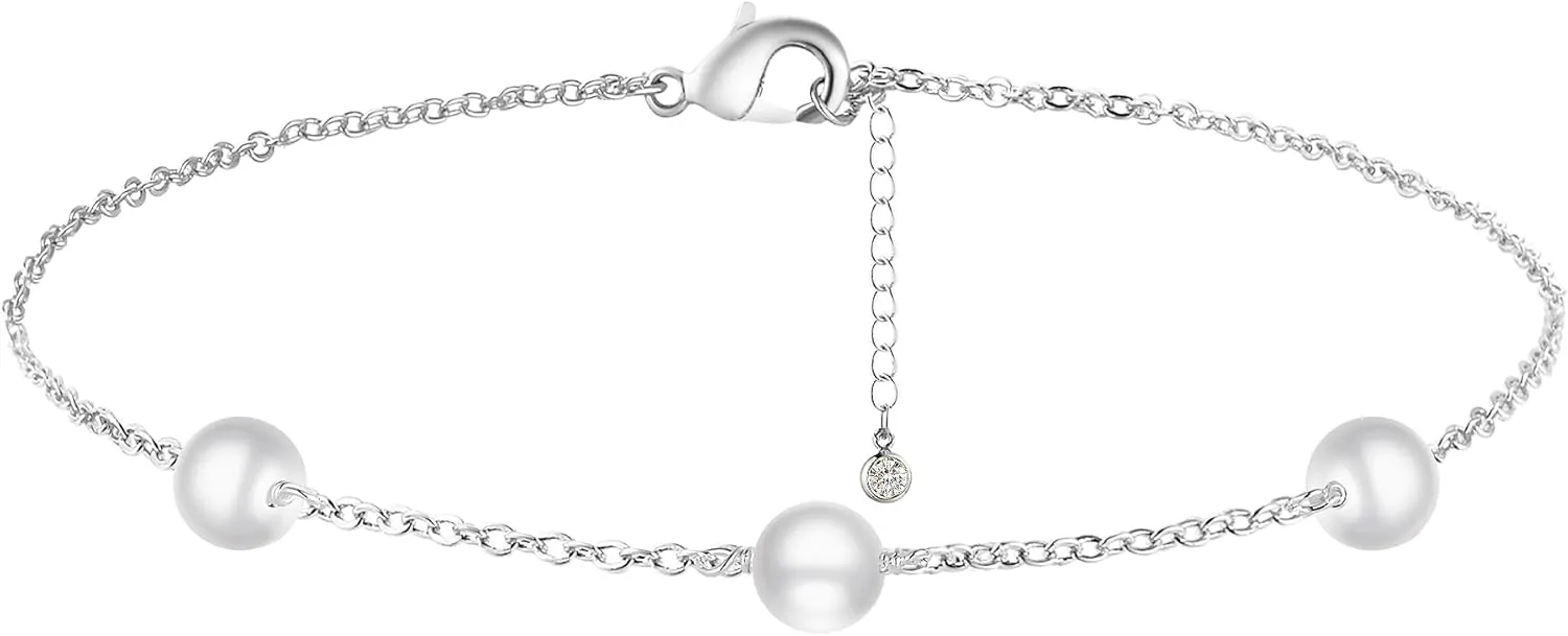 ASCOMY Dainty Pearl Bracelets for Women 14K Gold Plated Handmade Pearl Bracelet Paperclip Chain Pearls Jewelry Gifts for Women