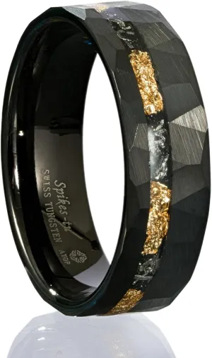 ATOP 8mm Black Silver Gold Tungsten Ring Line Foil & Meteorite Hammered Men Carbide Wedding Band Male Jewelry