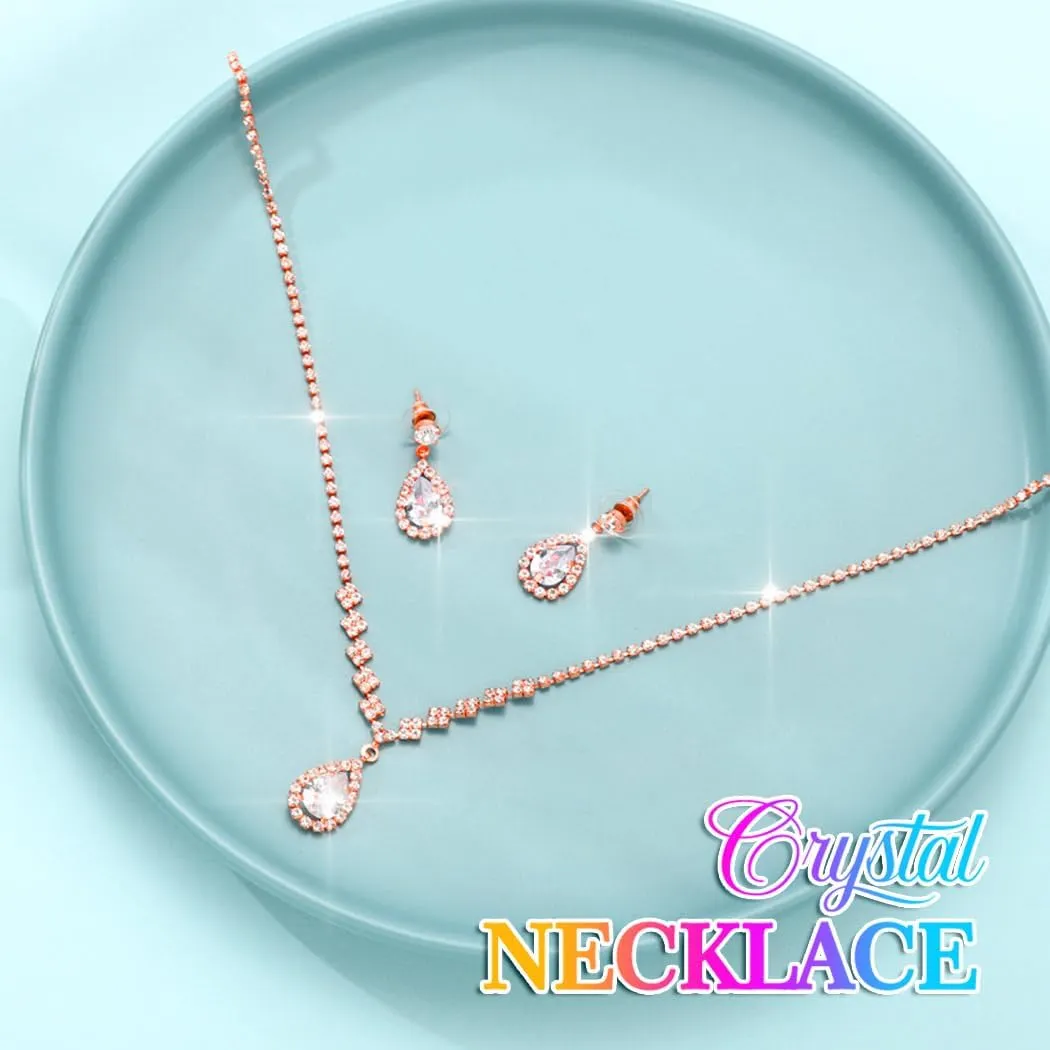 Aukmla Bride Wedding Necklace Earrings Set Silver Rhinestones Necklaces Bridal Crystal Jewelry Accessories for Women (Set of 3)
