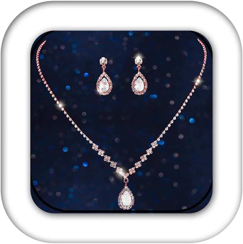 Aukmla Bride Wedding Necklace Earrings Set Silver Rhinestones Necklaces Bridal Crystal Jewelry Accessories for Women (Set of 3)