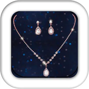 Aukmla Bride Wedding Necklace Earrings Set Silver Rhinestones Necklaces Bridal Crystal Jewelry Accessories for Women (Set of 3)