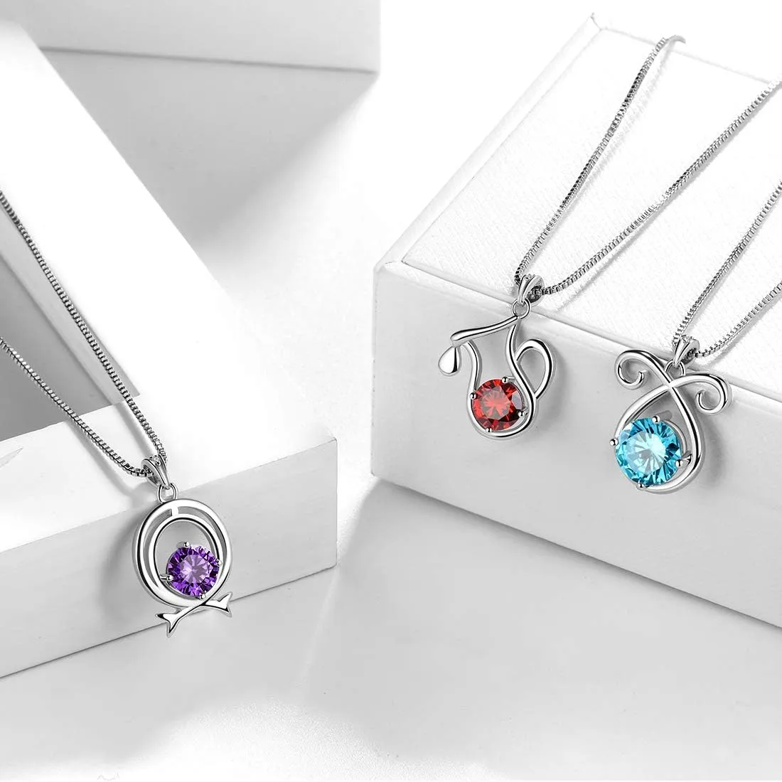 Aurora Tears Zodiac Constellation Necklaces Women 925 Sterling Silver Crystal Birthstone Pendant Cubic Zirconia Birth Jewelry Charm Dating Jewelry