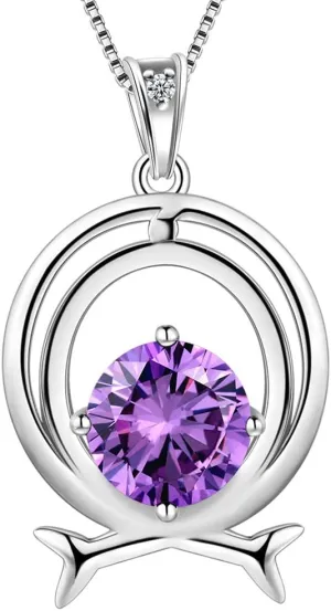 Aurora Tears Zodiac Constellation Necklaces Women 925 Sterling Silver Crystal Birthstone Pendant Cubic Zirconia Birth Jewelry Charm Dating Jewelry