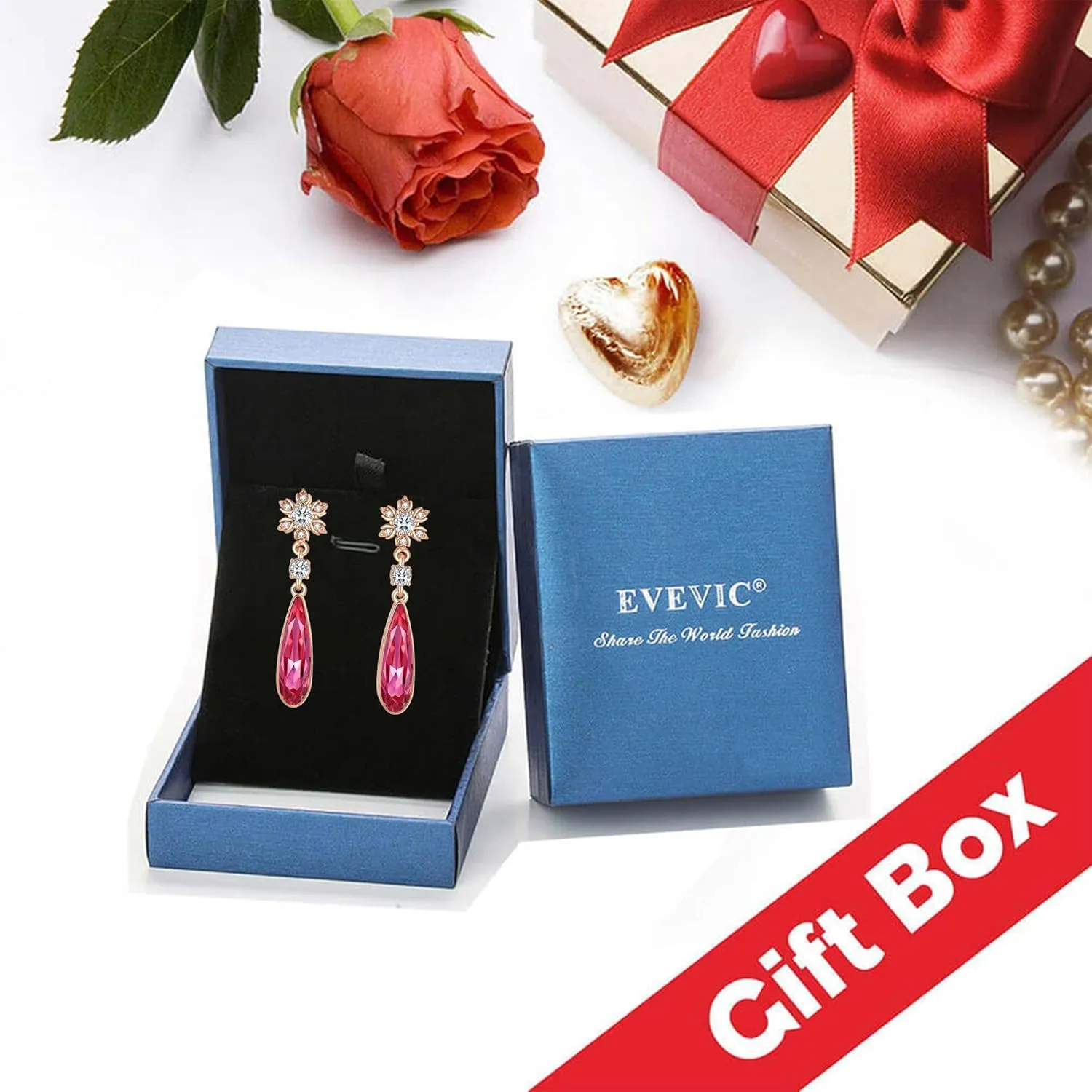 Austrian Crystal Teardrop Earrings Flower Dangle Earrings for Women 14K Gold Plated Drop Stud Earrings Hypoallergenic Jewelry