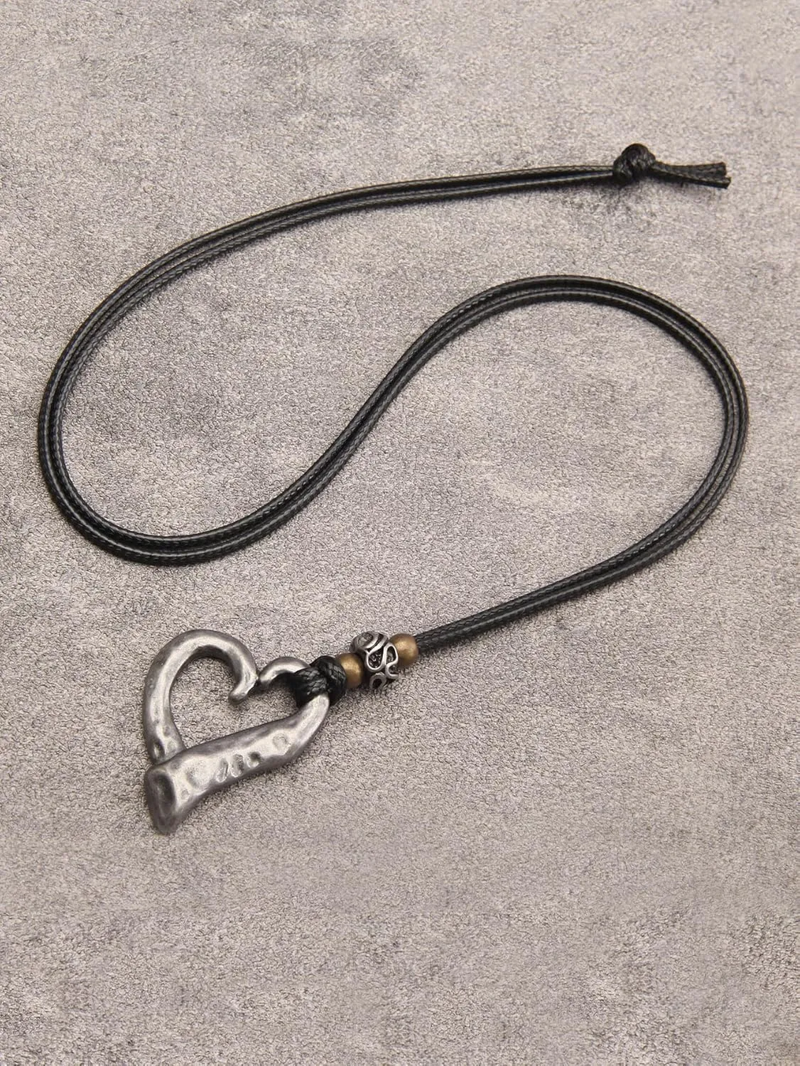 AZORA Handmade Bronze Color Multiple Ring Pendant Necklace Boho Style Long Leather Rope Sweater Necklace for Women