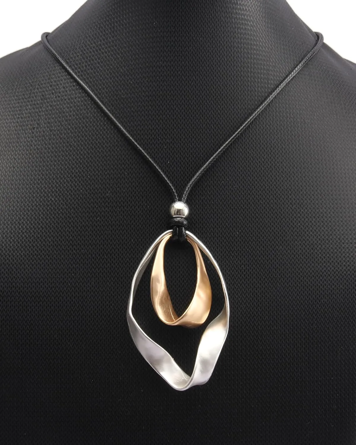 AZORA Handmade Bronze Color Multiple Ring Pendant Necklace Boho Style Long Leather Rope Sweater Necklace for Women