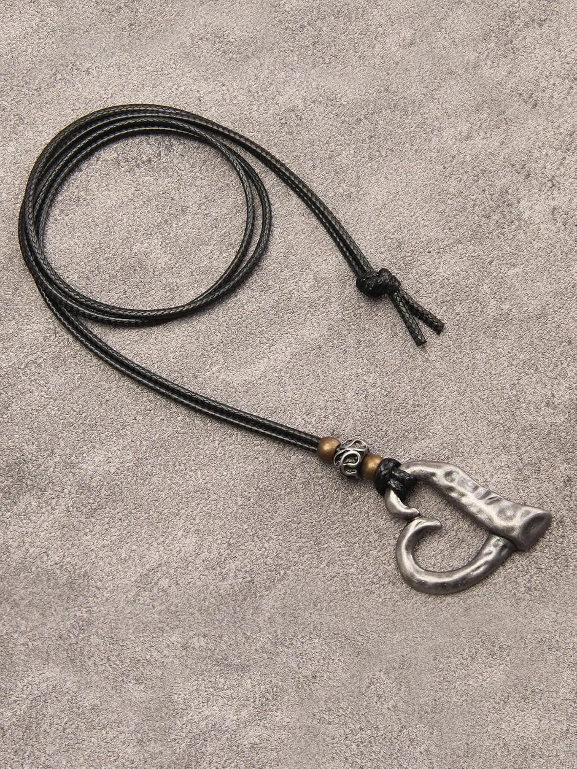 AZORA Handmade Bronze Color Multiple Ring Pendant Necklace Boho Style Long Leather Rope Sweater Necklace for Women