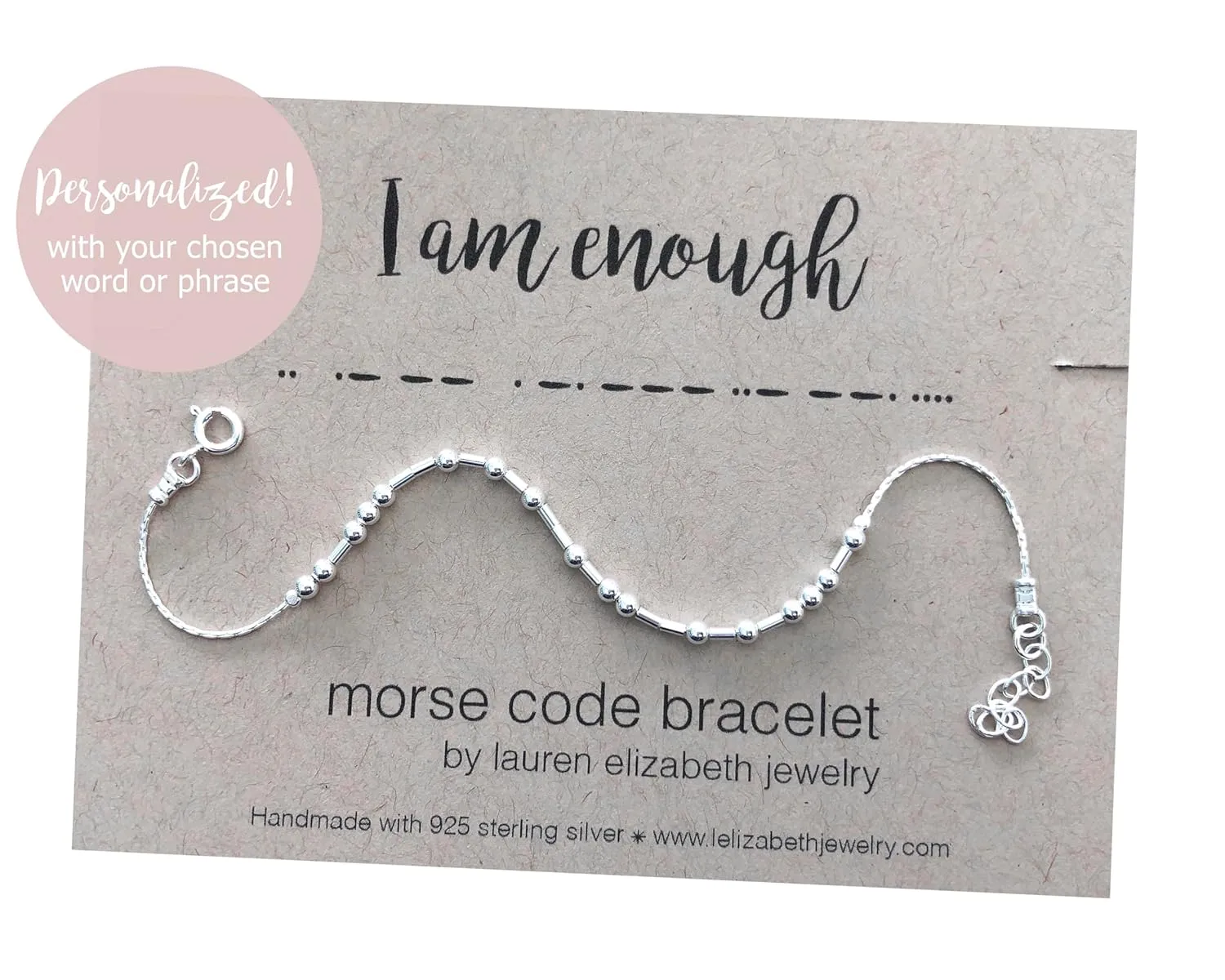 'Badass' Morse Code Bracelet - 925 Sterling Silver Bracelet for Women - Dainty Delicate Inspirational Gift for Her - Handmade in USA (925 Sterling Silver, Badass, 7" bracelet w/1" chain)