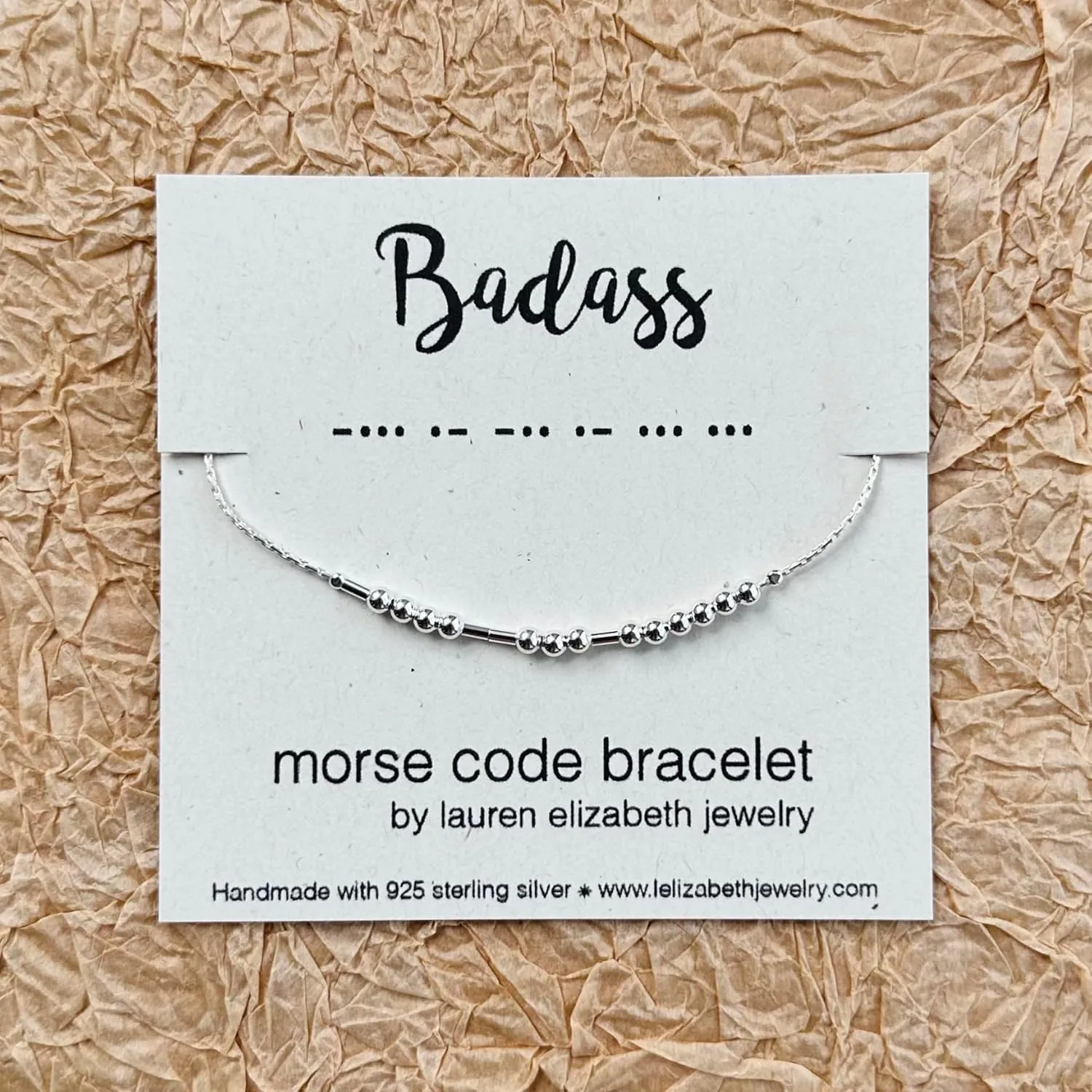 'Badass' Morse Code Bracelet - 925 Sterling Silver Bracelet for Women - Dainty Delicate Inspirational Gift for Her - Handmade in USA (925 Sterling Silver, Badass, 7" bracelet w/1" chain)