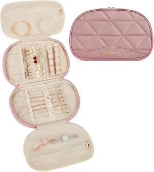 BAGSMART Travel Jewelry Case Jewelry Organizer Storage Roll Rings Necklaces Earrings Bracelets Brooches Watch Large Portable Dark Pink