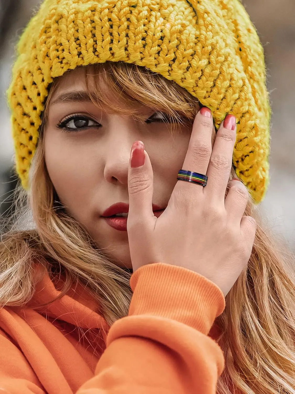 Bandmax Unisex Rainbow Fidget Rings Silver/Gold/Black Cute Band Rings Colorful Stripes/Matte/Hollow Spinner Rings LGBT Gay Pride Jewelry Size 7-12