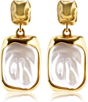 Baroque Pearl Dangle Earrings, Gold Vintage Pearl Statement Earrings Ideal Drop Jewelry Gifts for Women Birthday Wedding