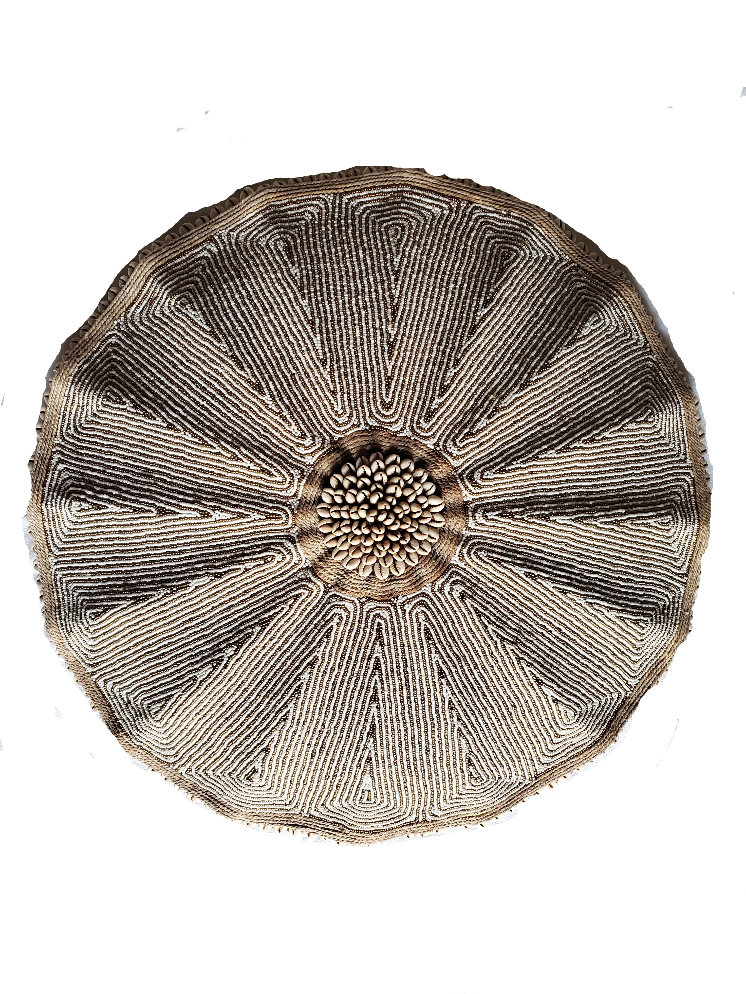 Beaded Cameroon Umbrella Shield - Gold & White