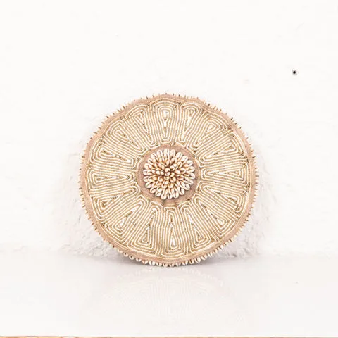 Beaded Cameroon Umbrella Shield - Gold & White