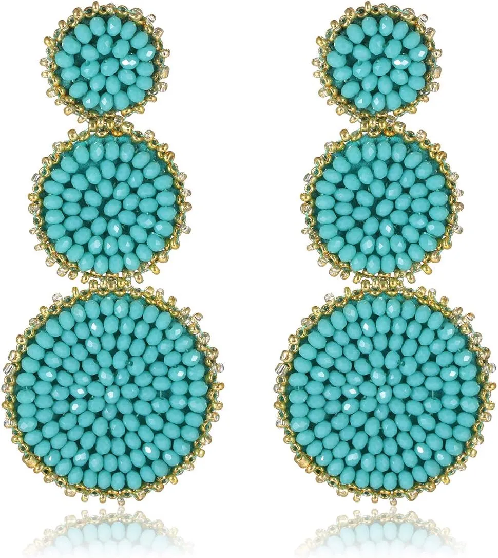 Beaded Drop Earrings Statement Seed Bead Earring for Women Handmade Triple Circle Dangle Earrings for Wedding Party Prom