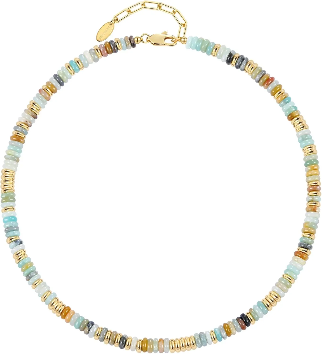 Beaded Necklace for Women, Colorful Boho Beach Handmade Bead Choker, 14K Gold Plated Stackable Bohemian Multicolor Natural Stone Necklace