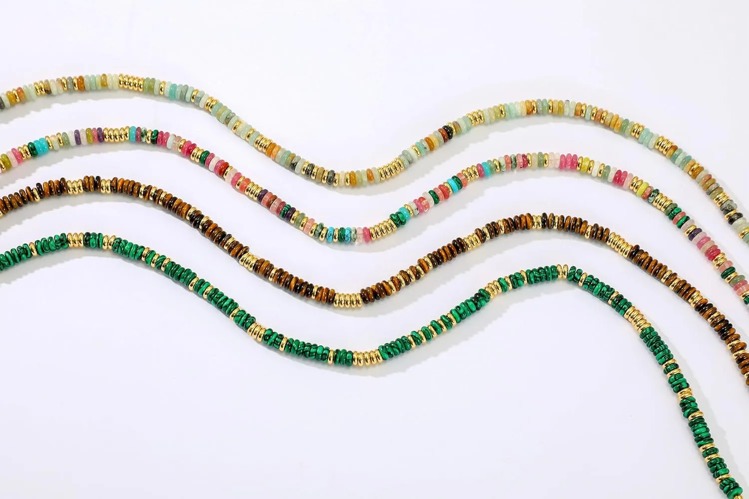 Beaded Necklace for Women, Colorful Boho Beach Handmade Bead Choker, 14K Gold Plated Stackable Bohemian Multicolor Natural Stone Necklace