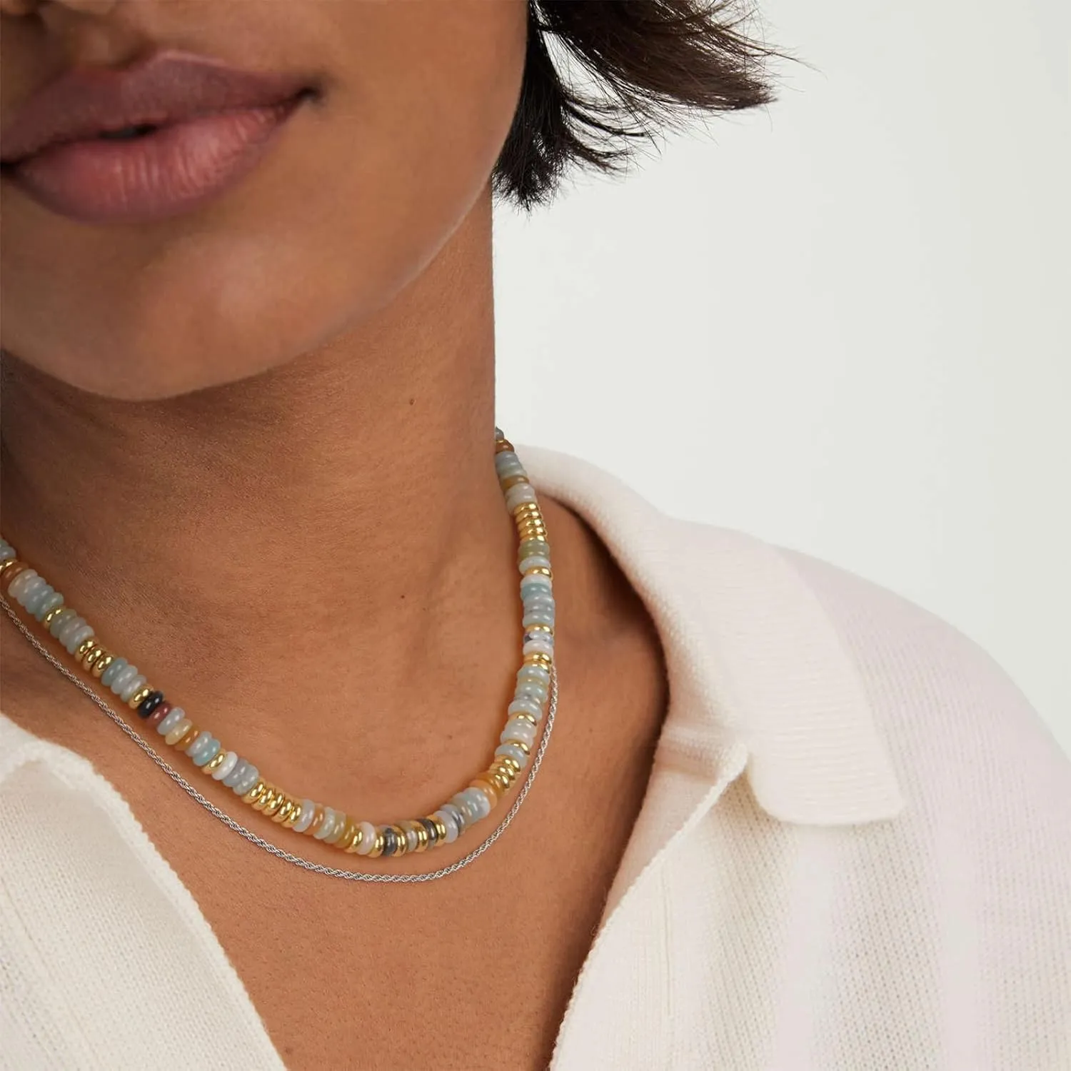 Beaded Necklace for Women, Colorful Boho Beach Handmade Bead Choker, 14K Gold Plated Stackable Bohemian Multicolor Natural Stone Necklace
