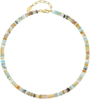 Beaded Necklace for Women, Colorful Boho Beach Handmade Bead Choker, 14K Gold Plated Stackable Bohemian Multicolor Natural Stone Necklace