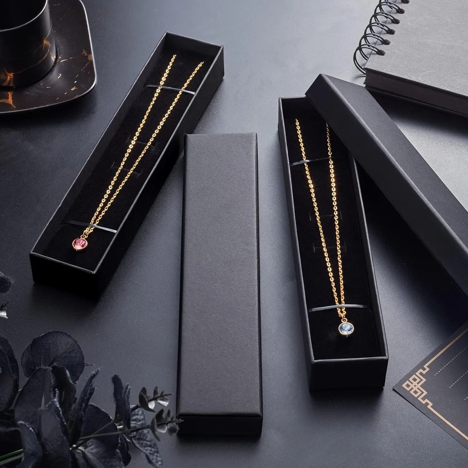 BENECREAT 12 Pack Kraft Rectangle Cardboard Jewelry Boxes Velvet Cushion Necklace Bracelet Kraft Box for Jewelry Set, 8.82 x 2.17 x 1.18 Inches, Black