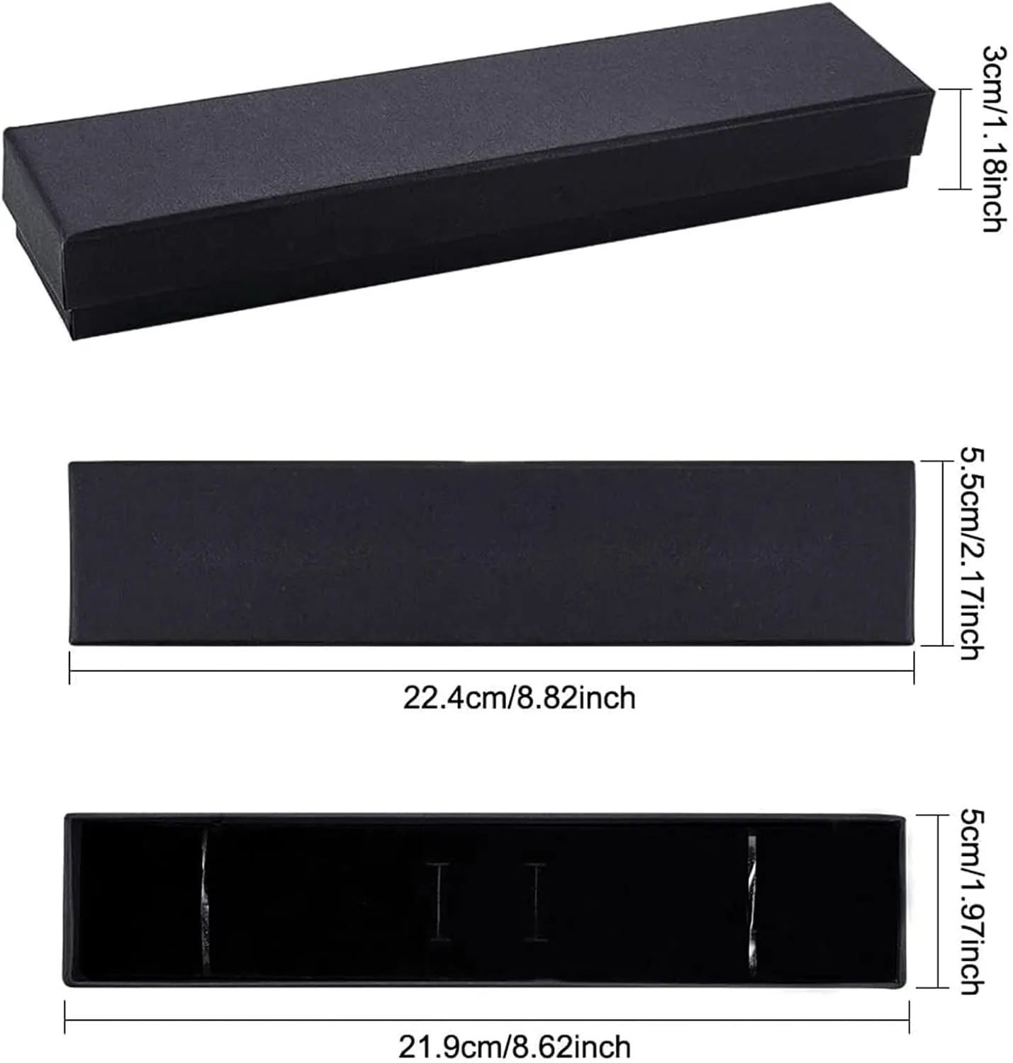 BENECREAT 12 Pack Kraft Rectangle Cardboard Jewelry Boxes Velvet Cushion Necklace Bracelet Kraft Box for Jewelry Set, 8.82 x 2.17 x 1.18 Inches, Black