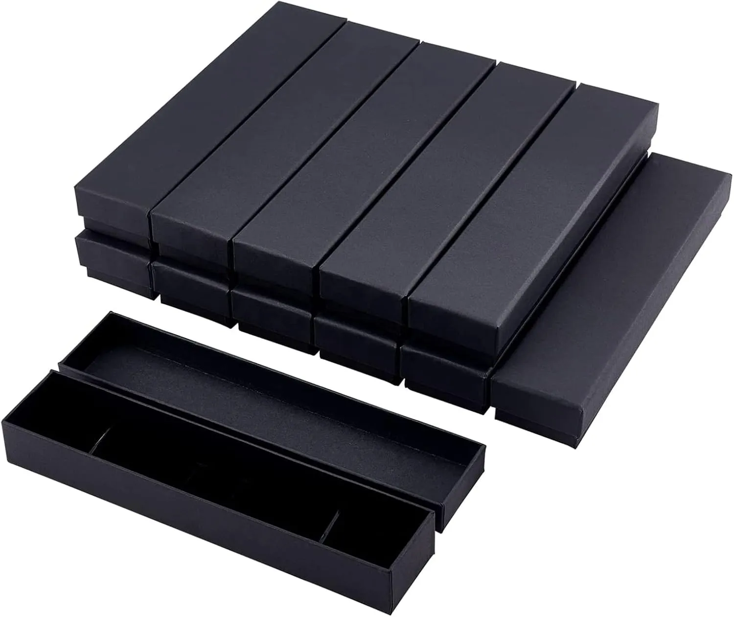 BENECREAT 12 Pack Kraft Rectangle Cardboard Jewelry Boxes Velvet Cushion Necklace Bracelet Kraft Box for Jewelry Set, 8.82 x 2.17 x 1.18 Inches, Black