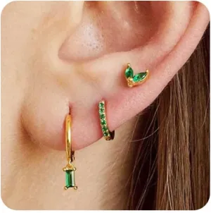 BERISO Gold Hoop Earrings Set for Women,14K Gold Plated Huggie Hoop Earrings Cubic Zirconia Small Earring CZ Spiral Earrings for Women