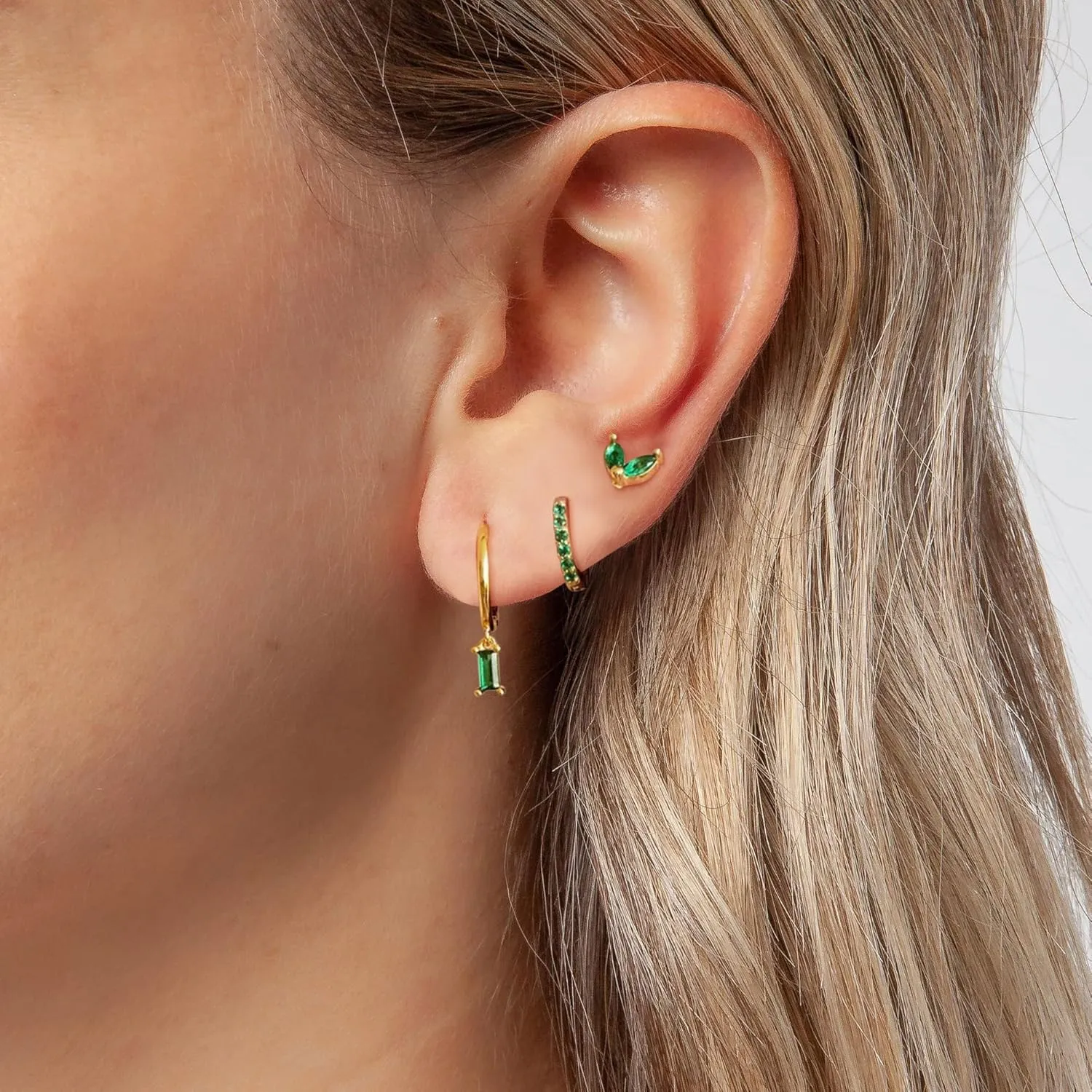 BERISO Gold Hoop Earrings Set for Women,14K Gold Plated Huggie Hoop Earrings Cubic Zirconia Small Earring CZ Spiral Earrings for Women